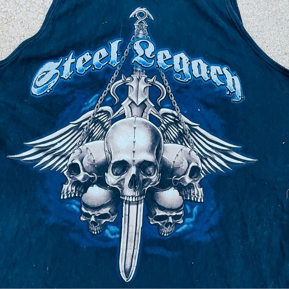 x Vtg Skull Tank Top Men Sz XL Black Tank Graphic Mint Cond Skull Sword Casual - Picture 5 of 5